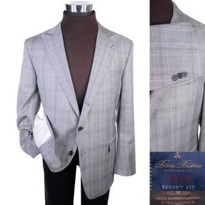 Brooks Brothers 1818 Regent Vitale Barberis Canonico Plaid Blazer Wool 44R EUC